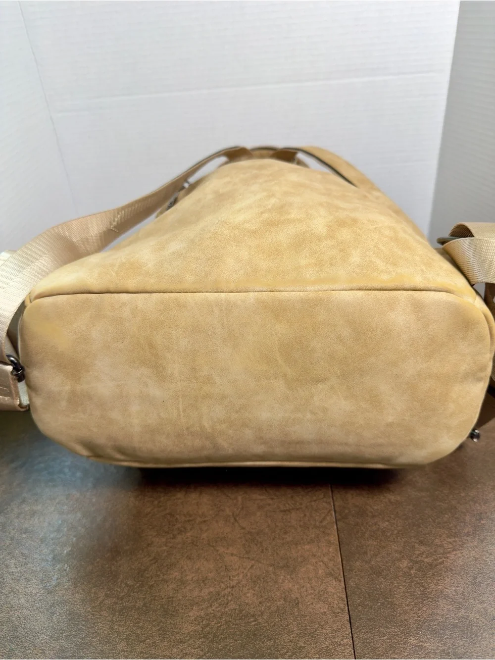 Fadeon Convertible Beige Faux Leather Backpack Colorful Embroidered Strap Sz M
